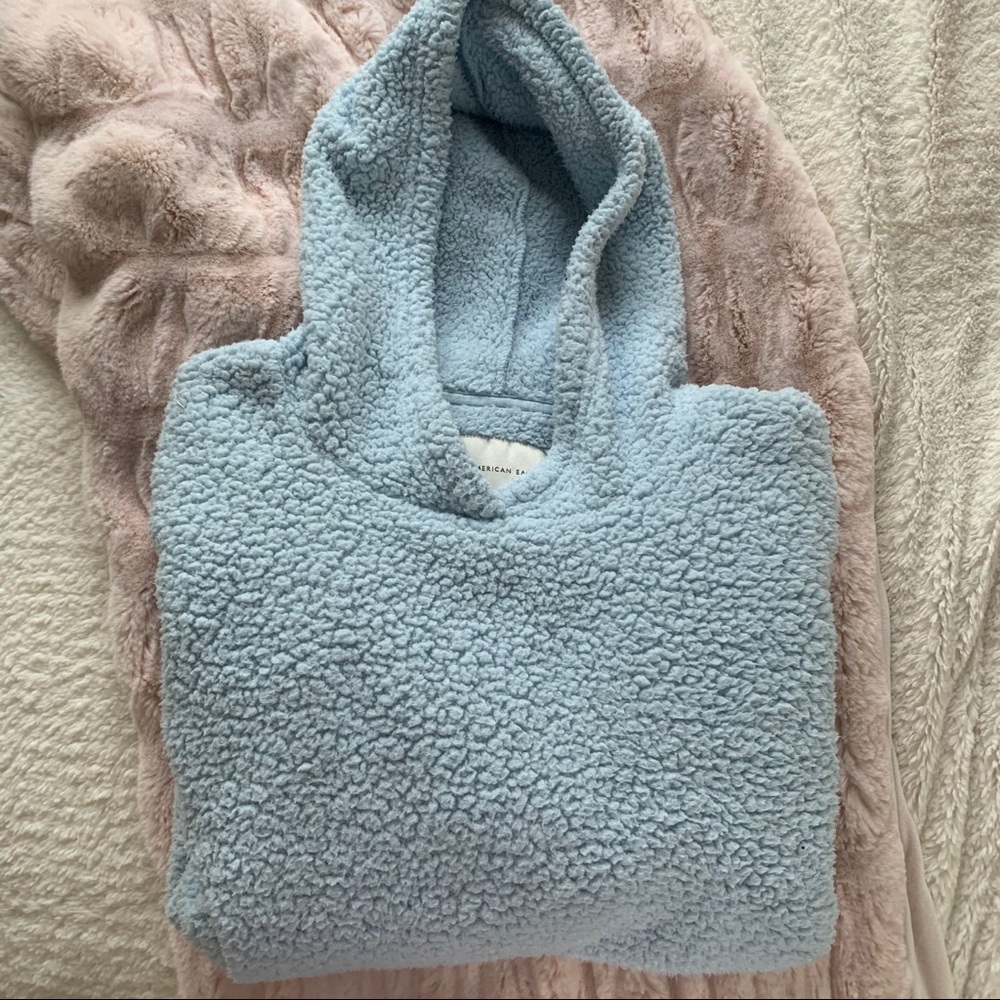 blue furry hoodie